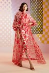 Buy_Pankaj & Nidhi_Pink Organza Printed Floral Tie-up Neck Coralie Cape And Top Set  _at_Aza_Fashions