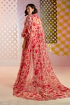 Shop_Pankaj & Nidhi_Pink Organza Printed Floral Tie-up Neck Coralie Cape And Top Set  _at_Aza_Fashions