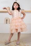 Buy_Hoity Moppet_Peach Tulle Sequins Tiered Ruffle Dress _at_Aza_Fashions