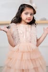 Hoity Moppet_Peach Tulle Sequins Tiered Ruffle Dress _at_Aza_Fashions