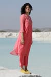 Buy_Tatwa_Coral Handloom Cotton, Viscose, Silk Chanderi Resham Kurta And Pant Set _Online_at_Aza_Fashions