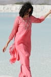 Tatwa_Coral Handloom Cotton, Viscose, Silk Chanderi Resham Kurta And Pant Set _at_Aza_Fashions