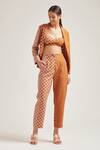 Pankaj & Nidhi_Orange Polyester Printed Blazer And Pant Set_Online_at_Aza_Fashions