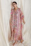 Buy_The Boozy Button_Multi Color Moroccan Silk Digital V Counting Stars Kaftan  _at_Aza_Fashions