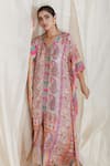 Shop_The Boozy Button_Multi Color Moroccan Silk Digital V Counting Stars Kaftan  _Online_at_Aza_Fashions