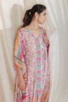 The Boozy Button_Multi Color Moroccan Silk Digital V Counting Stars Kaftan  _at_Aza_Fashions