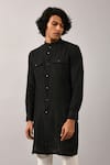 Buy_Countrymade_Black Chanderi Short Kurta _at_Aza_Fashions