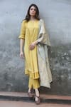 I Am Design_Yellow Satin Linen Kurta Set _Online_at_Aza_Fashions