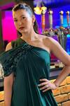 Buy_Babita Malkani_Green Organza, Crepe One Shoulder Asymmetric Draped Jumpsuit_Online_at_Aza_Fashions