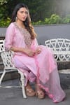 Shop_Kasturi Tikmani_Pink Kurta Pure Silk Chanderi Pant Stretchable Cotton And Set  _at_Aza_Fashions