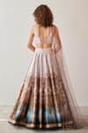 Shop_Cedar & Pine_Blue Tulle, Dupion Palace Motif Plunge V Neck Versailles Print Lehenga Set _at_Aza_Fashions