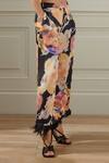 Ranna Gill_Black Viscose Satin Watercolor Floral Print Flared Pant_Online_at_Aza_Fashions