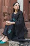 Naaz By Noor_Black Cotton, Organza, Silk Chanderi Embroidered Kurta Set _at_Aza_Fashions