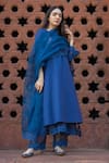 Shop_Naaz By Noor_Blue Cotton, Organza, Silk Chanderi Kurta Round Inner Embroidered Set _at_Aza_Fashions