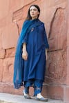 Buy_Naaz By Noor_Blue Cotton, Organza, Silk Chanderi Kurta Round Inner Embroidered Set _at_Aza_Fashions