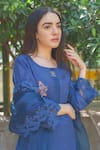 Naaz By Noor_Blue Cotton, Organza, Silk Chanderi Kurta Round Inner Embroidered Set _at_Aza_Fashions