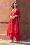 Buy_Naaz By Noor_Red Cotton, Organza, Silk Chanderi Kurta Round Embroidered Set _at_Aza_Fashions