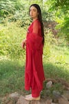 Shop_Naaz By Noor_Red Cotton, Organza, Silk Chanderi Kurta Round Embroidered Set _at_Aza_Fashions