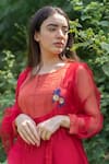 Shop_Naaz By Noor_Red Cotton, Organza, Silk Chanderi Kurta Round Embroidered Set _Online_at_Aza_Fashions