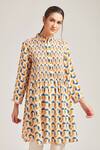 Buy_Pankaj & Nidhi_Multi Color Silk Crepe Stand Collar Pintuck Short Tunic _at_Aza_Fashions