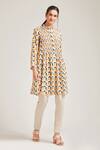 Pankaj & Nidhi_Multi Color Silk Crepe Stand Collar Pintuck Short Tunic _Online_at_Aza_Fashions