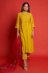 Buy Priti Prashant Yellow Cotton Mul And Sheer Thread Floral Embroidered Kurta Pant Set at Aza Fashions Buy_Priti Prashant_Yellow Cotton Mul And Sheer Thread Floral Embroidered Kurta Pant Set _at_Aza_Fashions