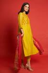 Priti Prashant Yellow Cotton Mul And Sheer Thread Floral Embroidered Kurta Pant Set Online at Aza Fashions Priti Prashant_Yellow Cotton Mul And Sheer Thread Floral Embroidered Kurta Pant Set _Online_at_Aza_Fashions