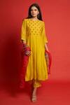 Buy Priti Prashant Yellow Cotton Mul And Sheer Thread Floral Embroidered Kurta Pant Set Online at Aza Fashions Buy_Priti Prashant_Yellow Cotton Mul And Sheer Thread Floral Embroidered Kurta Pant Set _Online_at_Aza_Fashions