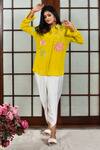 Buy_Seams Pret And Couture_Yellow Georgette And Shantoon Resham Collared Neck Applique Work Shirt _at_Aza_Fashions