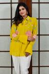 Seams Pret And Couture_Yellow Georgette And Shantoon Resham Collared Neck Applique Work Shirt _Online_at_Aza_Fashions