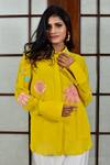 Buy_Seams Pret And Couture_Yellow Georgette And Shantoon Resham Collared Neck Applique Work Shirt _Online_at_Aza_Fashions