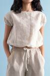 Manan_Grey Linen Crop Top And Pant Set_Online_at_Aza_Fashions