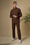 Buy_Soniya G_Brown Cotton Lycra Plain Solid Flap Pocket Jacket And Pant Set _at_Aza_Fashions