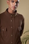 Buy_Soniya G_Brown Cotton Lycra Plain Solid Flap Pocket Jacket And Pant Set _Online_at_Aza_Fashions