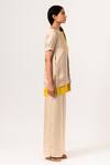 Neora By Nehal Chopra_Beige Sustainable Silk Round Color Block Panelled Top And Pant Set _Online_at_Aza_Fashions