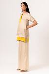 Buy_Neora By Nehal Chopra_Beige Sustainable Silk Round Color Block Panelled Top And Pant Set _Online_at_Aza_Fashions