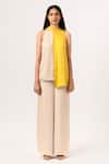 Buy_Neora By Nehal Chopra_Beige Sustainable Silk Band Collar High-low Hem Top And Pant Set _at_Aza_Fashions