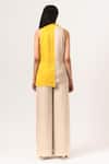 Shop_Neora By Nehal Chopra_Beige Sustainable Silk Band Collar High-low Hem Top And Pant Set _at_Aza_Fashions