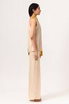 Neora By Nehal Chopra_Beige Sustainable Silk Band Collar High-low Hem Top And Pant Set _Online_at_Aza_Fashions
