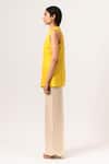 Buy_Neora By Nehal Chopra_Beige Sustainable Silk Band Collar High-low Hem Top And Pant Set _Online_at_Aza_Fashions