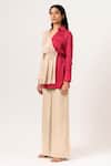 Buy_Neora By Nehal Chopra_Beige Sustainable Silk Collared Neck Color Block Top And Pant Set _at_Aza_Fashions