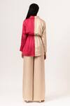 Shop_Neora By Nehal Chopra_Beige Sustainable Silk Collared Neck Color Block Top And Pant Set _at_Aza_Fashions