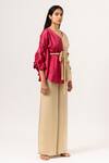 Neora By Nehal Chopra_Beige Sustainable Silk V Neck Batwing Sleeve Top And Pant Set _Online_at_Aza_Fashions