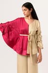 Buy_Neora By Nehal Chopra_Beige Sustainable Silk V Neck Batwing Sleeve Top And Pant Set _Online_at_Aza_Fashions