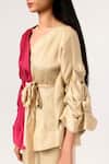 Neora By Nehal Chopra_Beige Sustainable Silk V Neck Batwing Sleeve Top And Pant Set _at_Aza_Fashions