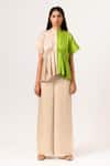 Buy_Neora By Nehal Chopra_Beige Sustainable Silk Band Collar Color Block Peplum And Pant Set _at_Aza_Fashions