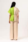 Shop_Neora By Nehal Chopra_Beige Sustainable Silk Band Collar Color Block Peplum And Pant Set _at_Aza_Fashions