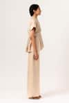 Neora By Nehal Chopra_Beige Sustainable Silk Band Collar Color Block Peplum And Pant Set _Online_at_Aza_Fashions