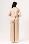 Shop_Neora By Nehal Chopra_Beige Sustainable Silk Band Collar Full Sleeve Top And Pant Set _at_Aza_Fashions