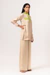 Neora By Nehal Chopra_Beige Sustainable Silk Band Collar Full Sleeve Top And Pant Set _Online_at_Aza_Fashions